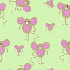 Seamless cartoon colored  mouses. Hand drawn.