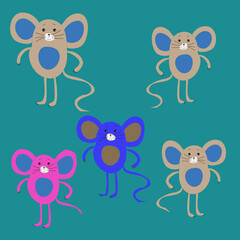Cartoon colored  mouses. Hand drawn.