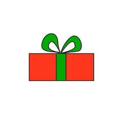 illustration. Red box with green ribbon. Festive gifts. Multicolored boxes with bows.