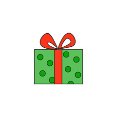 illustration. Festive gifts. Green box with polka dots with a red ribbon.Multicolored boxes with bows.