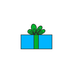 illustration. Blue box with green ribbon. Festive gifts. Multicolored boxes with bows.