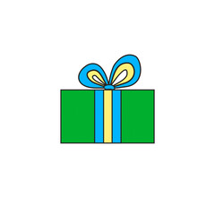 illustration. Festive gifts. Green box with blue ribbon. Multicolored boxes with bows.