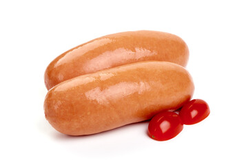 Boiled pork sausages, isolated on white background.