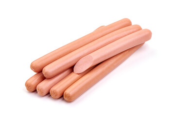 Boiled pork sausages, isolated on white background.
