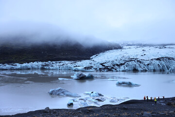 The Solheimajokull glacier in winter, Iceland