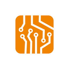 Circuit board icon. Technology scheme square symbol