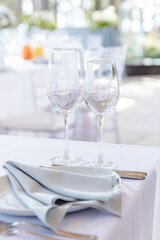 Elegant table setup in blue pastels for a wedding