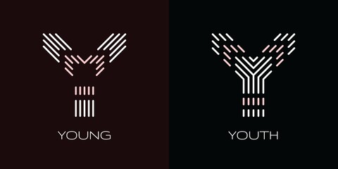 Set of two modern Y letter logo in stripes or line art style. Beautiful logotype designs for personal and company branding. EPS10.