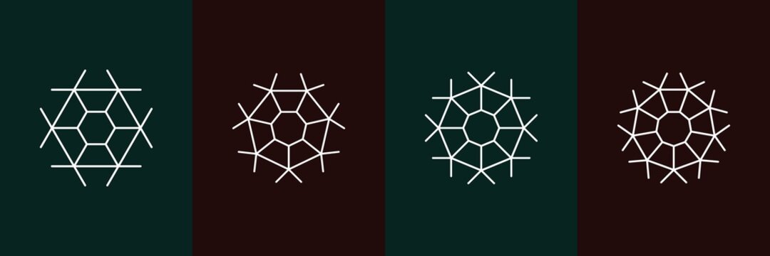 Set of diamond logo in minimalist line art style. Four simple illustration sign for jewelry business and store branding. EPS10.