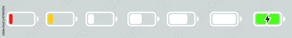 Poster vector battery icon set.vector icon collection design battery level indicators. set of battery charg