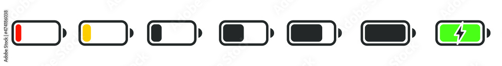 Poster Vector battery icon set.Vector icon collection design battery level indicators. Set of battery charge level indicator symbol. Vector illustration