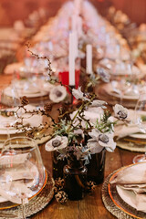 festive large table decorated christmas symbols party