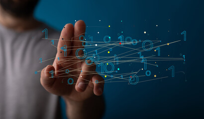 abstract lines with dots over dark background.