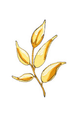 Botany branch leaves yellow illustration isolated watercolor markers