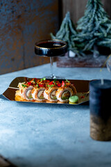 christmas sushi in box snow