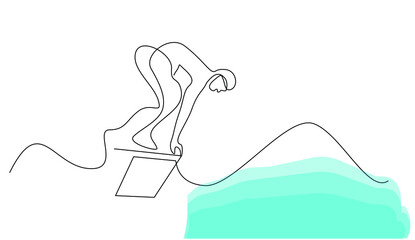 swimming male jumping from the springboard. competitive swimmer. The man who fished into the pool.