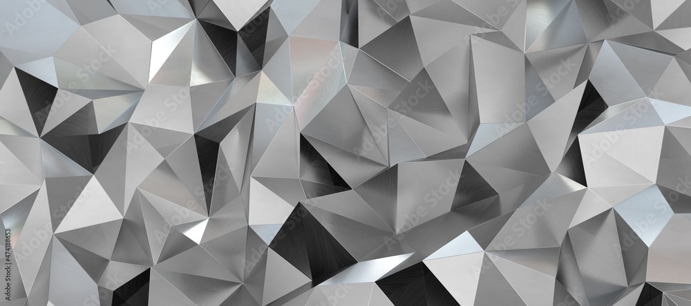 Poster 3d rendering of silver polygon wall i