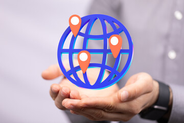 network holding in hand 3d connection data global