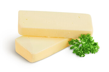 butter slices isolated on white background with clipping path and full depth of field