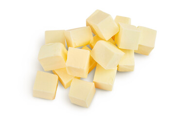 butter cubes isolated on white background with clipping path and full depth of field. Top view. Flat lay