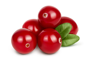 Cranberry with leaves isolated on white background with clipping path and full depth of field