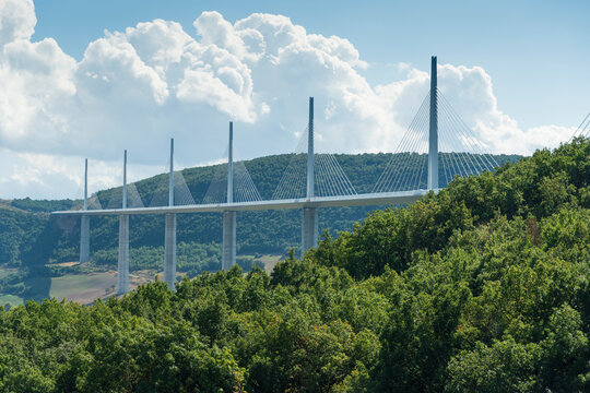 Viaduc de Millau, crossing the Tarn Valley in the Larzac region of France. One of the world s highest bridges, and the longest cable-stayed bridge in the world.