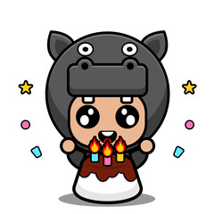 cute hippopotamus amphibian mascot costume character cartoon character birthday cake