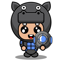 cute hippopotamus amphibian mascot costume character cartoon character diving helmet