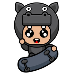 cute hippopotamus amphibian mascot costume character cartoon character playing skateboard