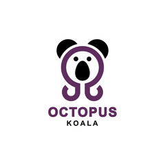 Combination Koala and octopus with flat minimalist style in white background , template vector logo design editable