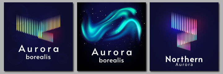 Aurora icon banner set. Vector logotype. Bright beautiful colors.