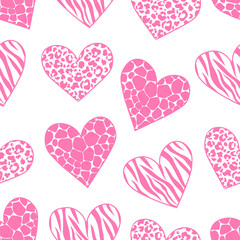 Seamless pattern pink hearts animal print vector illustration	
