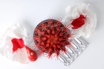 Concept of healthcare with hemorrhoids accessories on white background
