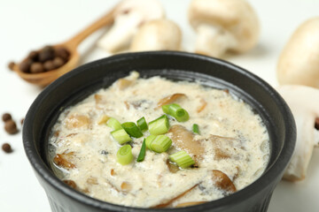 Concept of tasty food with mushroom sauce, close up