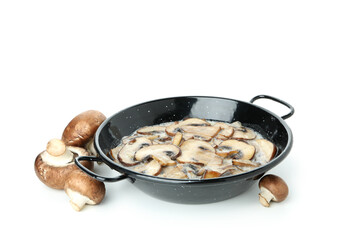 Concept of tasty food with mushroom sauce isolated on white background