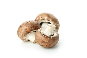 Tasty champignon mushrooms isolated on white background