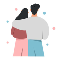 Young man and woman hugging. The cute couple embracing each other. The concept of support and love between friends or family. Flat vector illustration isolated on white background.