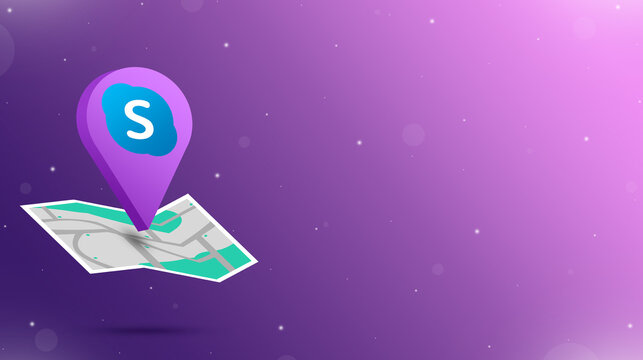 Location point icon with skype logo on the map 3d