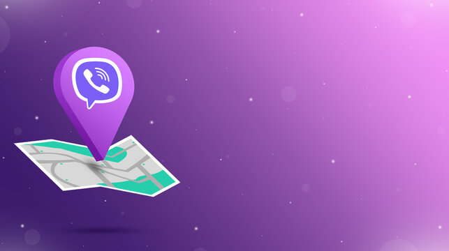 Location point icon with viber logo on the map 3d