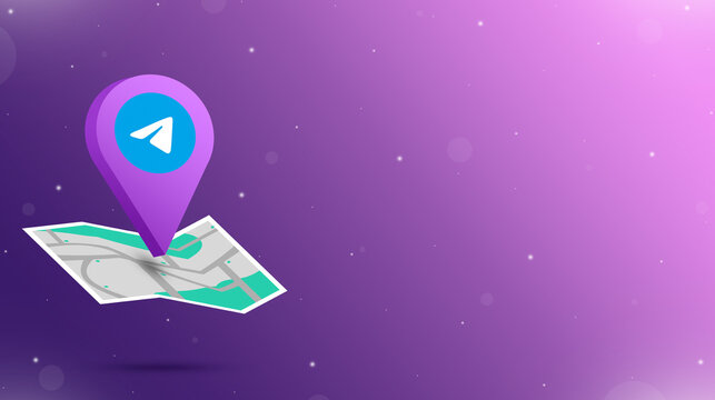 Location point icon with telegram logo on the map 3d