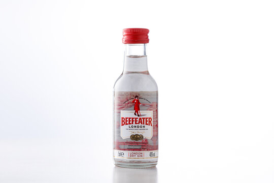 Bottle of Beefeater Gin 50 ml. MINSK, BELARUS - October 30, 2021.