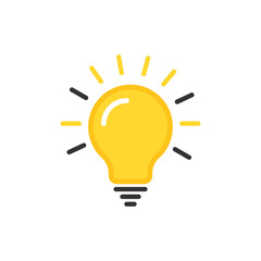 Light bulb icon in flat style. Lamp vector illustration on white isolated background. Idea, solution, thinking sign business concept.