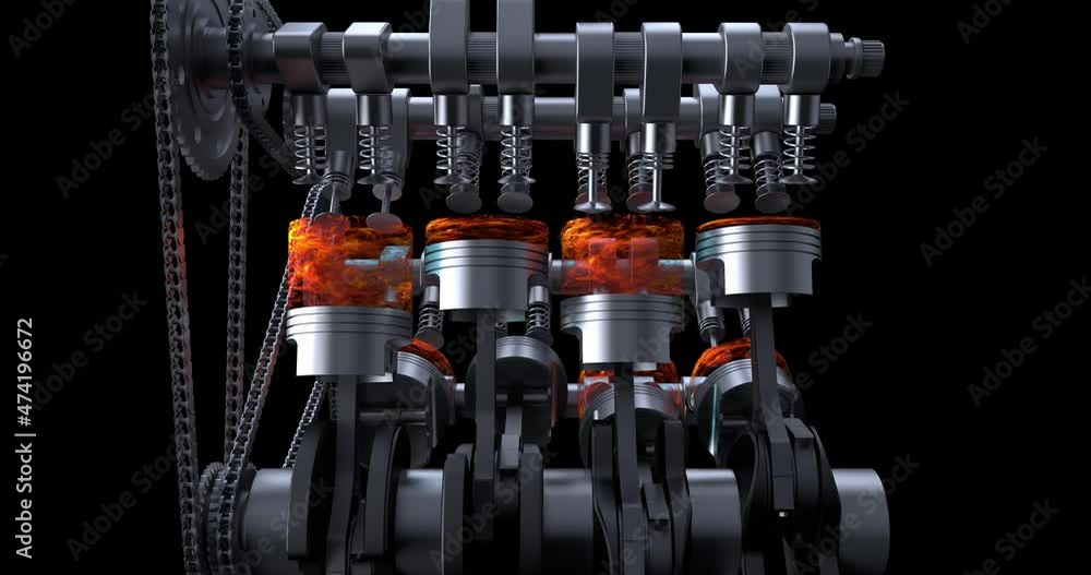 Poster Working Powerful V8 Engine. Internal Combustion Engine. Alpha Luma Channel. Machines And Industry Related 4K 3D Animation.