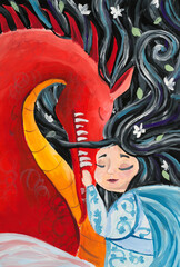 Girl with a Dragon, Picture drawn by hands