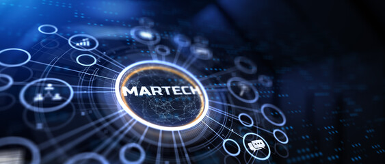 Fototapeta na wymiar Martech marketing technology automation concept on virtual screen.