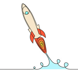 Abstract rocket as continuous line drawing on white background. Vector	
