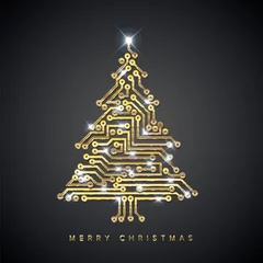 Fotobehang Christmas card with digital electronic circuit as a christmas tree © Petr Vaclavek
