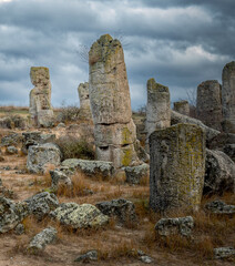 Pobiti Kamani planted stones, mystical natural sea bed rock formations rare attraction in Eastern europe,Bulgaria