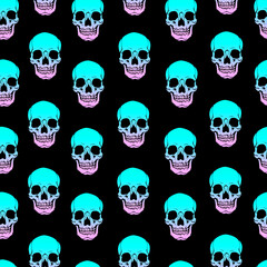 seamless illustration of bright human skulls