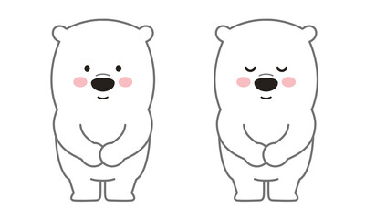 Set of polar bear bowing to someone. Vector illustration isolated on a white background.